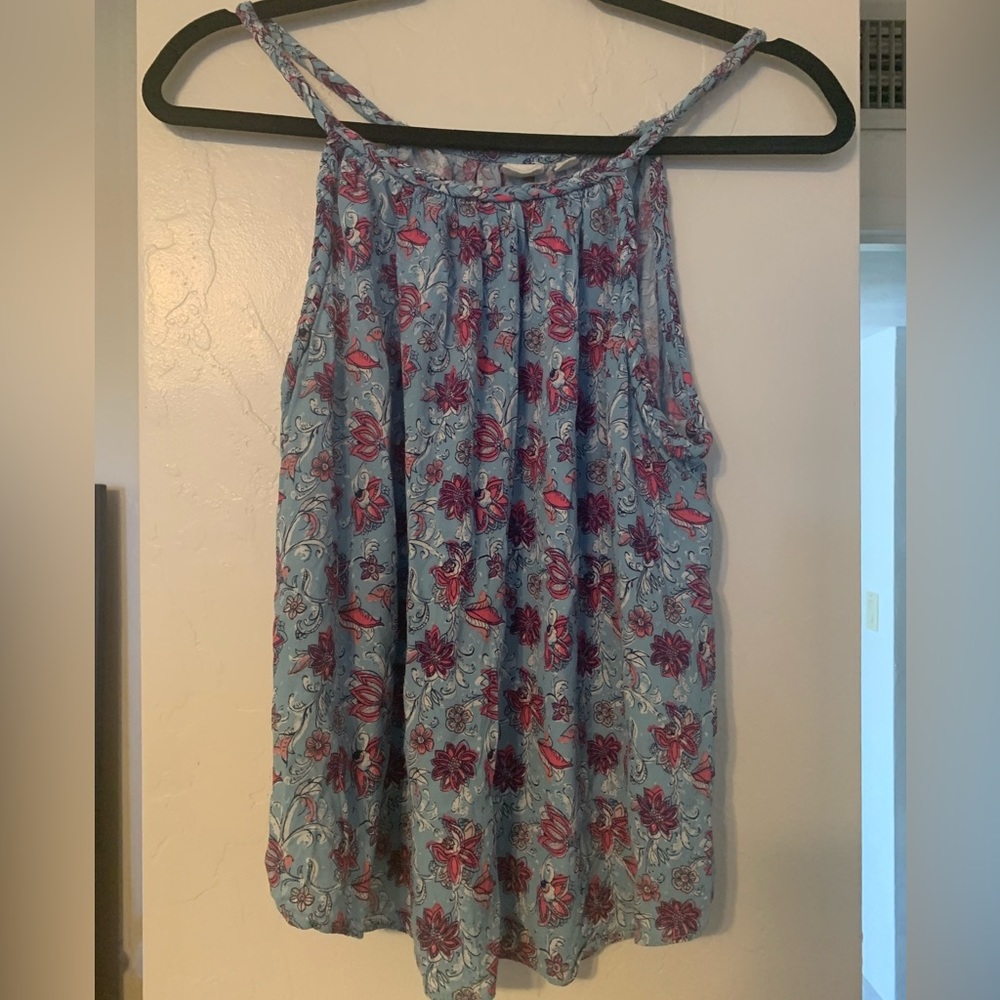 Gap tank top Large light blue with pink and white flowers